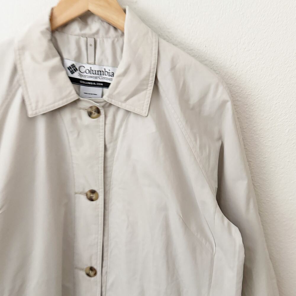 COLUMBIA | Beige Stone Tan Trench Coat Button Front Welt Pockets Womens | Large - Picture 3 of 9